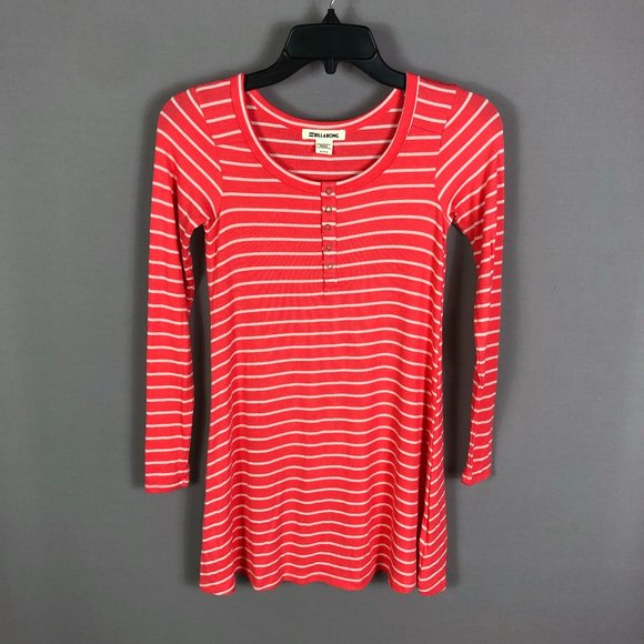 Billabong Tops - Billabong Women Stripe Coral Cream Tunic Shirt Size Medium
